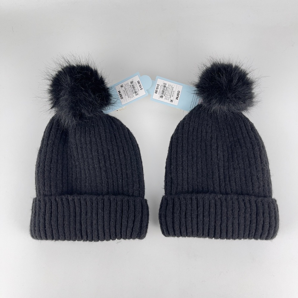 Set of 2 All in Motion Soft Cuffed Beanie Hat Unisex OSFM Black Ribbed Knit